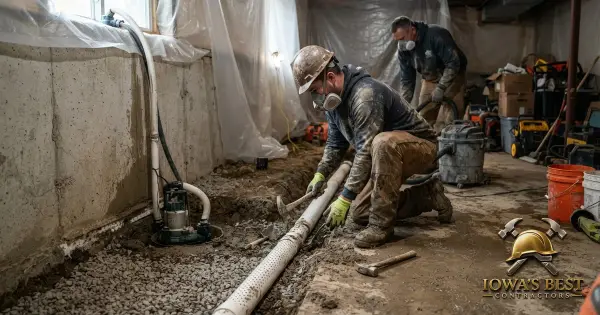 Editorial photograph illustrating Basement Waterproofing in Iowa: Causes, Costs, and Fixes — Iowa's Best Contractors