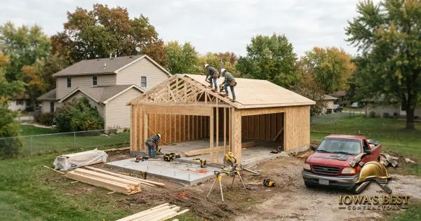 Editorial photograph illustrating Cost to Build a Garage in Iowa — Iowa's Best Contractors