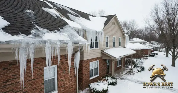 Editorial photograph illustrating Ice Dams in Iowa: What Causes Them and How to Stop Them — Iowa's Best Contractors