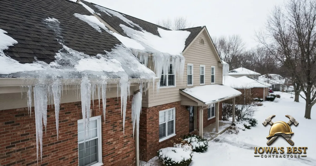 Editorial photograph illustrating Ice Dams in Iowa: What Causes Them and How to Stop Them — Iowa's Best Contractors